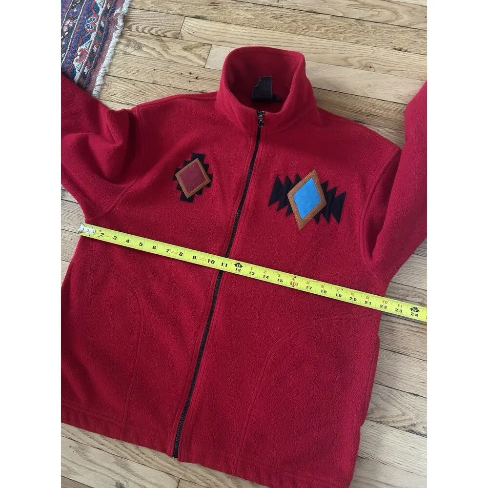 Vintage ARWA Southwestern Bear Art Fleece Jacket USA Full Zip Red Medium 90s